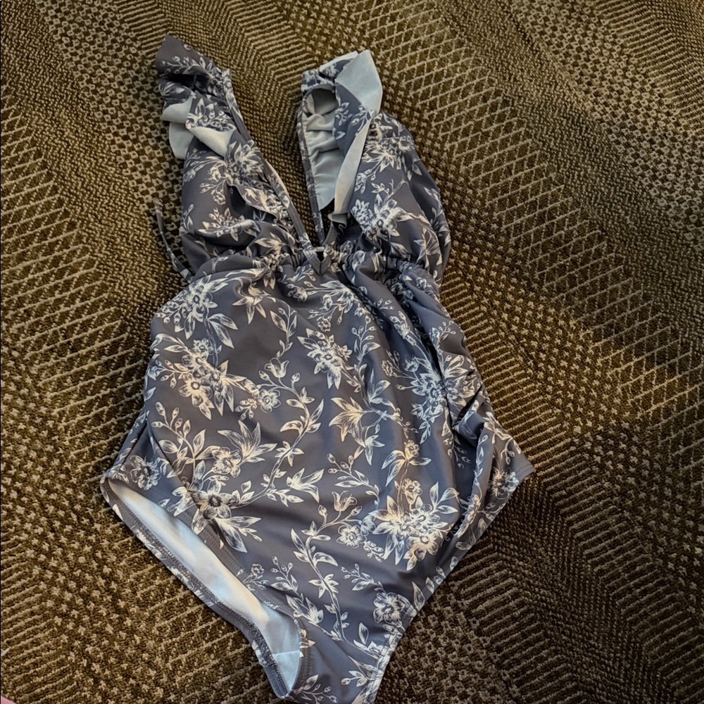 Pinkblush Blue Floral Ruffle Swimsuit